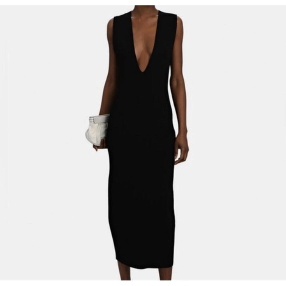 GAUGE81 Casar black ribbed v neck midi dress sz S